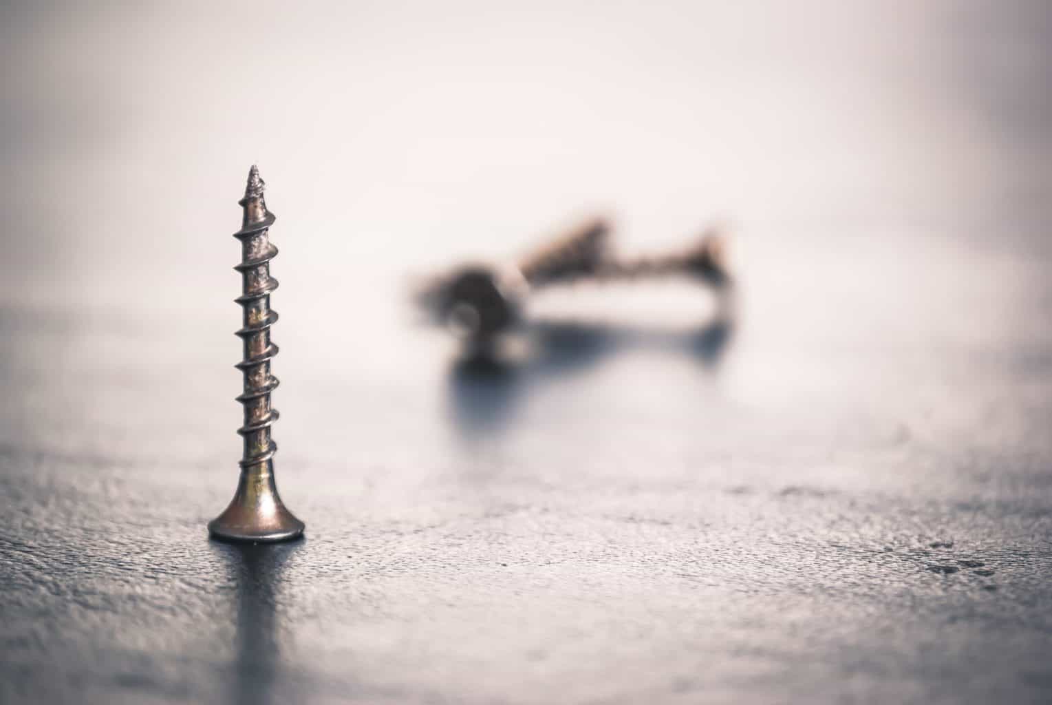A screw standing on display