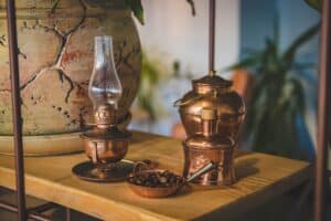 Brass lamp and pots