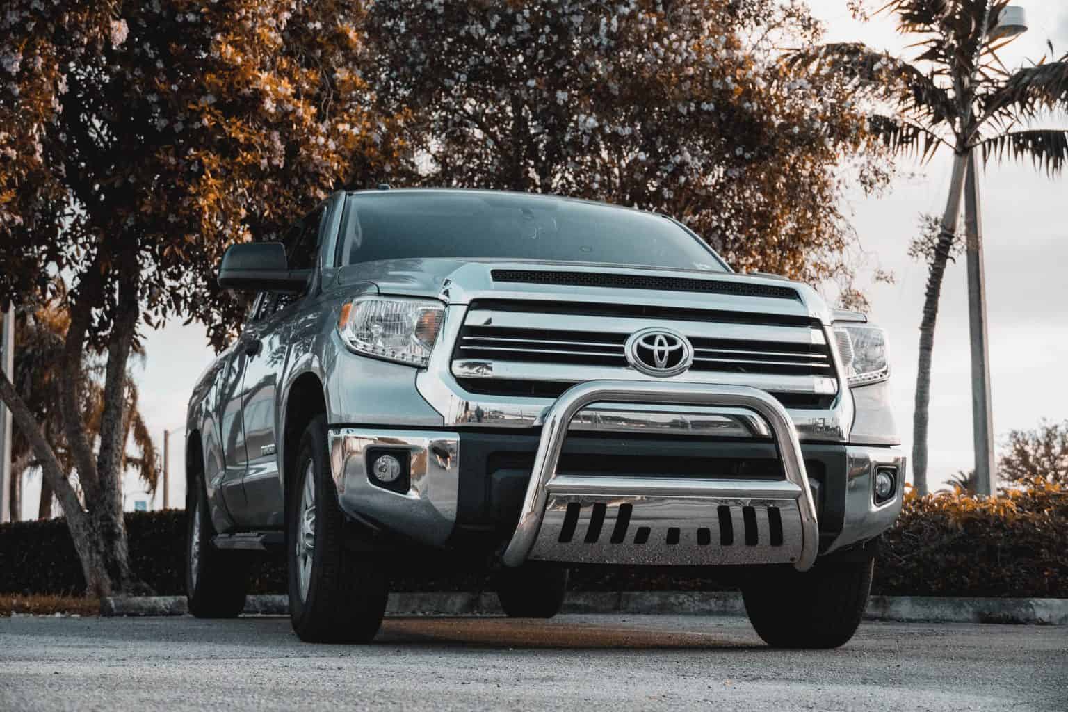 A front view of a truck with a grille guard