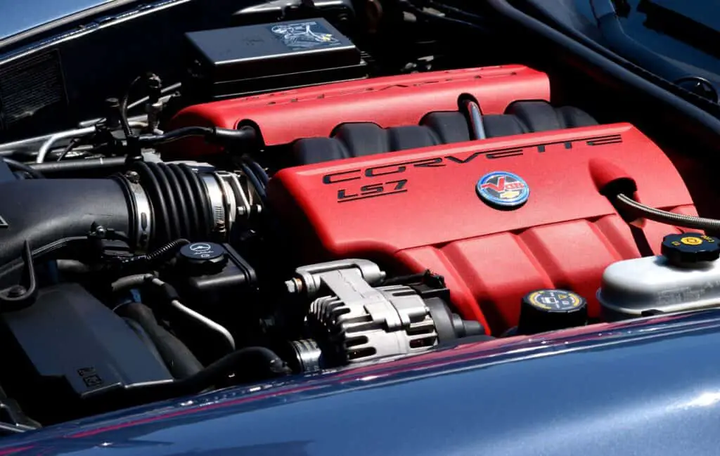 A red toned Corvette car engine