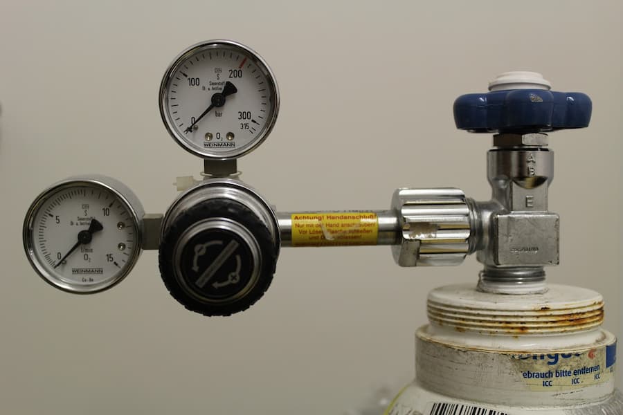 Close-up shot of pressure regulator on air compressor